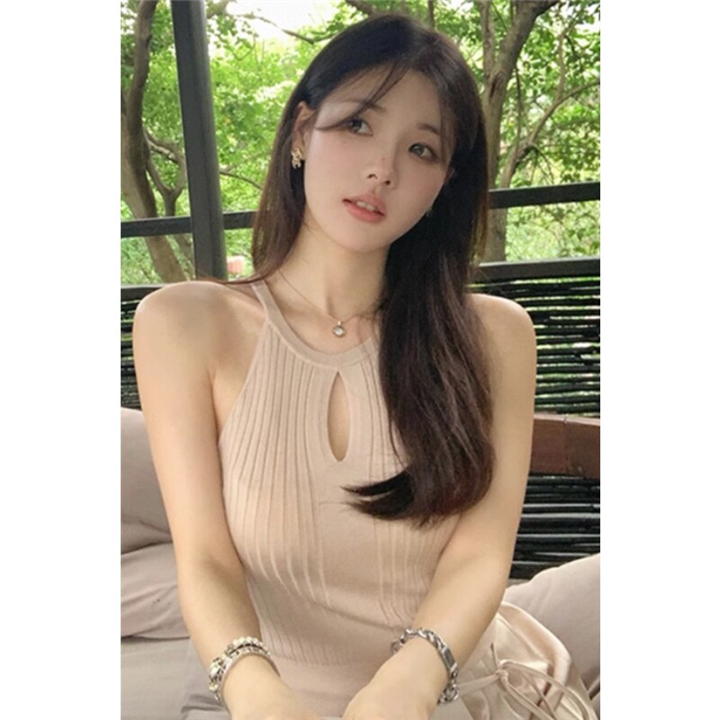 镂空黑色打底背心女春夏内搭性感甜辣妹冰丝针织短款无袖上衣显瘦