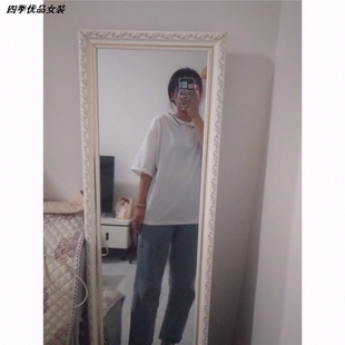 阔腿九分显瘦高腰宽松春秋季复古学生开叉直筒裤牛仔裤韩版女百搭