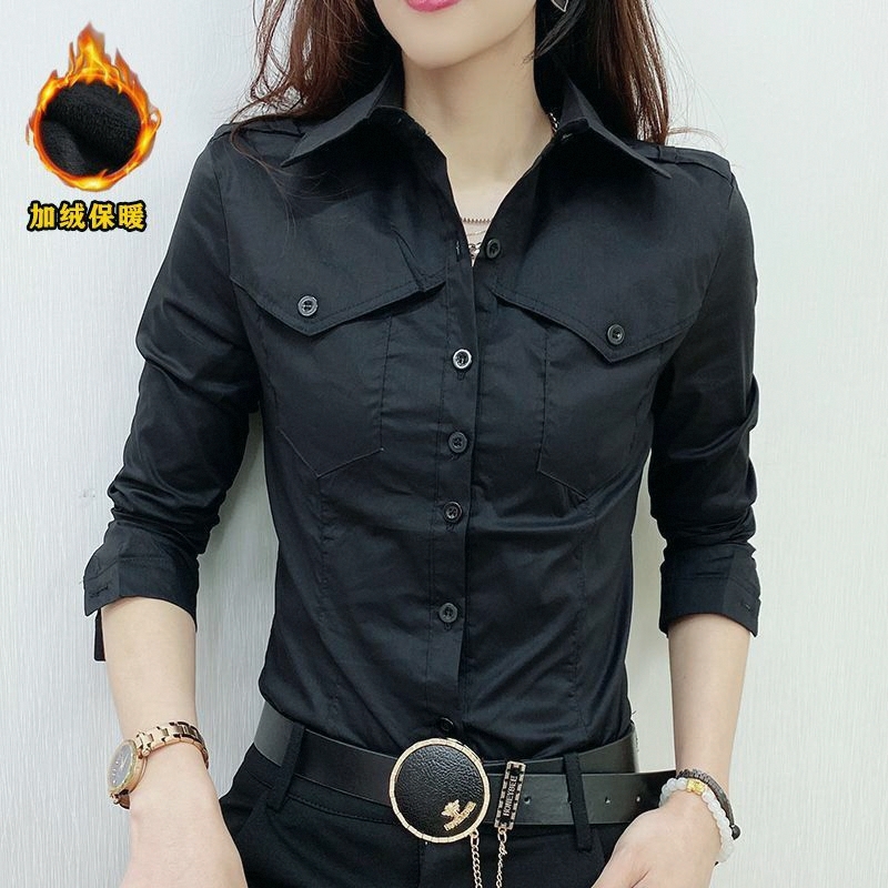 洋气加绒衬衫女秋冬2025新款上衣显瘦百搭打底衫气质职业OL衬衣潮