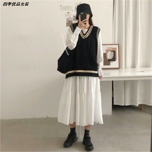 韩版长裙圆领女洋气春秋时尚显瘦新款2026宽松长袖连衣裙仙女学生