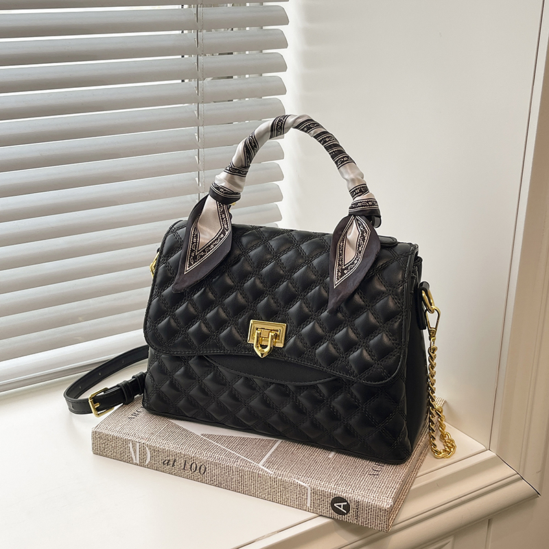 新款女包2025时尚高级菱格链条手提包女黑色高级百搭单肩斜跨大包