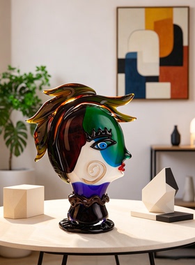 穆拉诺手工撞色琉璃侧颜抽象人脸摆件艺术感样板间玄关装饰工艺品