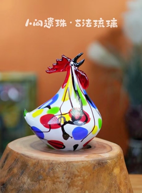 人间遗珠彩绘鸡琉璃摆件