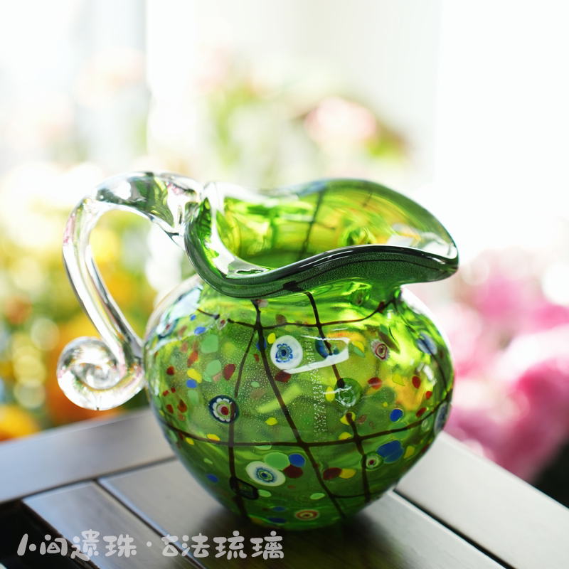 人间遗珠绿色万花把手琉璃花瓶图片