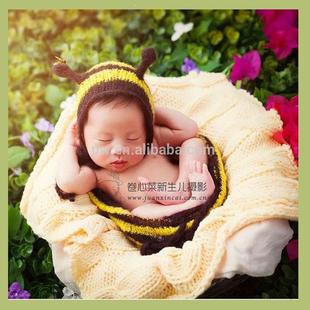 宝沃道具马海毛小蜜蜂帽子裹布新生儿拍照摄影道具小蜜蜂套装