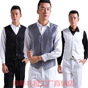成人晚会大合唱演出服装主持人男马夹白衬衫黑色马甲背心影楼拍照