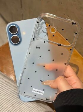 波点蝴蝶结适用新款苹果17promax透明手机壳iPhone16p高级感15日韩ins风14/13/12镜头保护11防摔xr/8p软