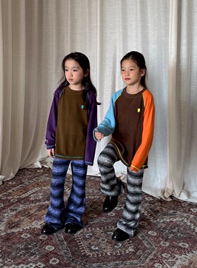 yummyrocky色织晕染条纹磨毛面料柔软微弹显瘦喇叭裤