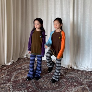 yummyrocky色织晕染条纹磨毛面料柔软微弹显瘦喇叭裤