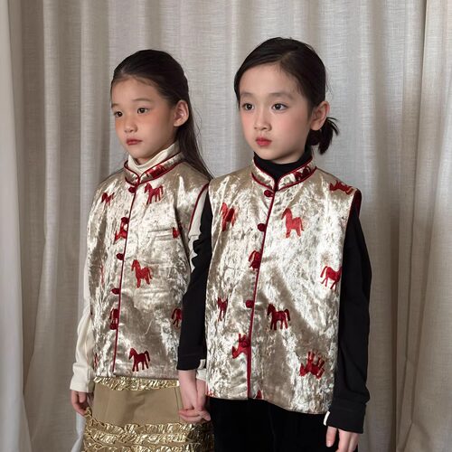 【年中特惠】YR3M新雪丽棉服丝绒环保印花小马马甲夹棉亲子年服
