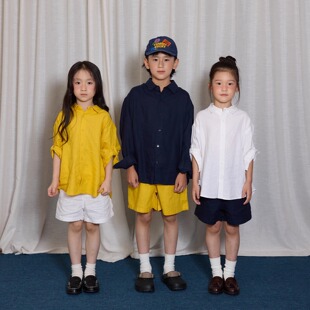 【满2减5】YR亲子进口环保A类亚麻透气舒适刺绣男童衬衫/短裤