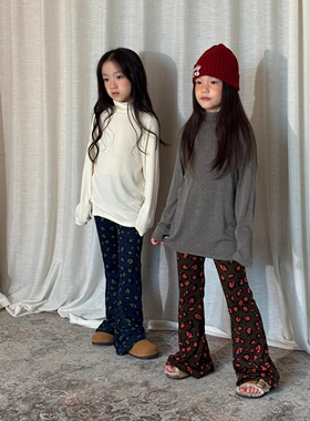 yummyrocky环保水印豹纹A类磨毛软糯喇叭裤