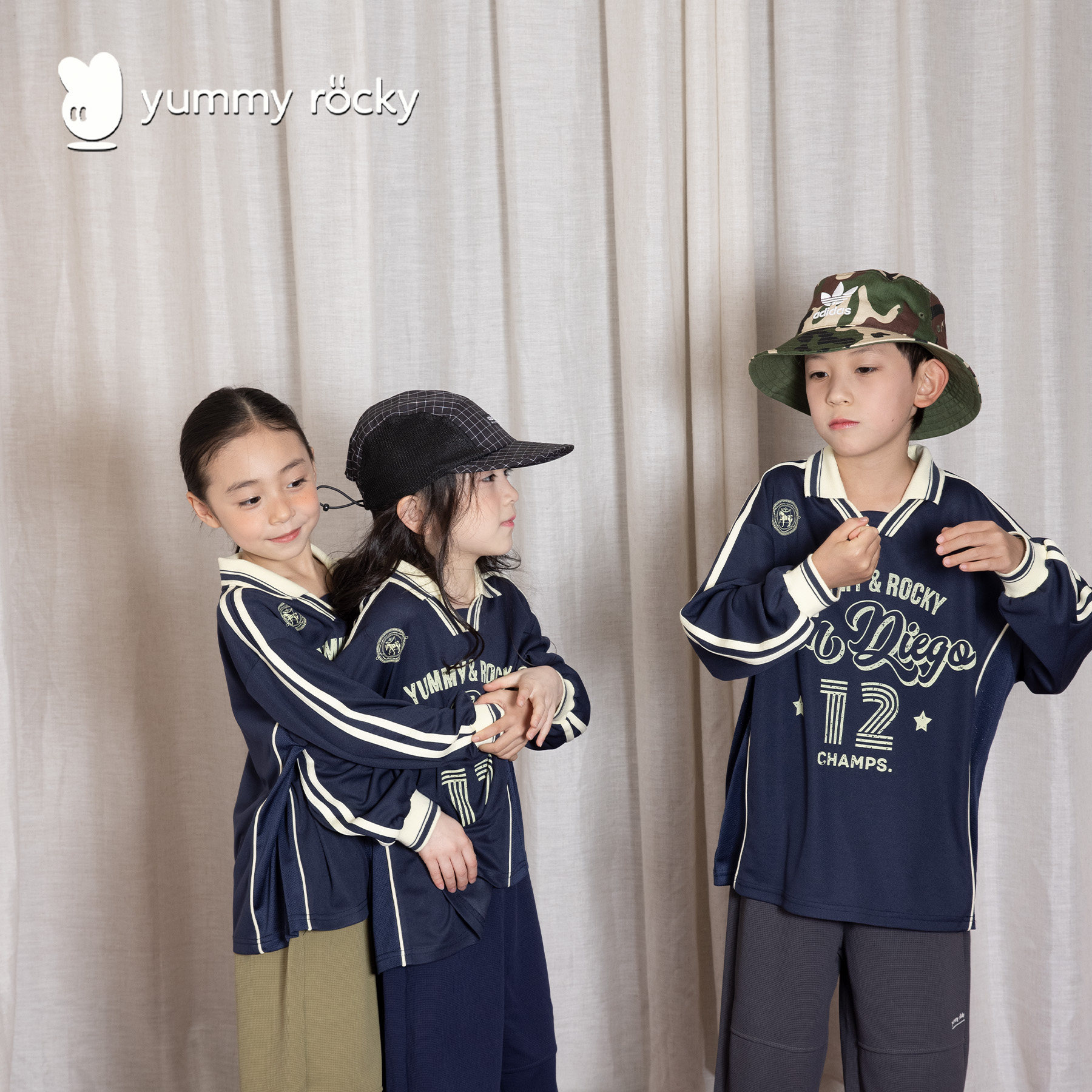 yummyrocky童装速干排汗T恤复古运动感球衣长袖男童polo衫