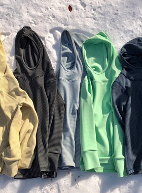 yummyrocky永久抑菌自发热色织撞色细条纹连帽打底