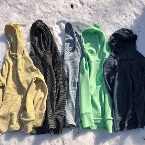 yummyrocky永久抑菌自发热色织撞色细条纹连帽打底