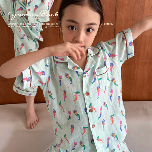 yummyrocky双层棉纱数码印花A类美人鱼家居服