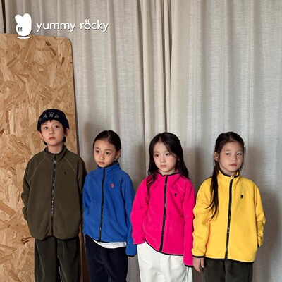 yummyrocky亲子刺绣logo长久抗静电A类双面绒保暖外套