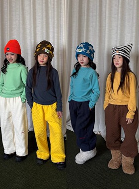 yummyrocky进口机刺绣撞色logo全棉空气层内里加厚抓绒保暖棉裤