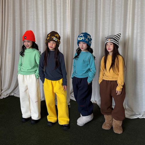 yummyrocky进口机刺绣撞色logo全棉空气层内里加厚抓绒保暖棉裤