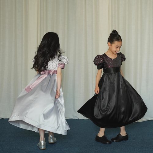 yummyrocky女童重磅提花拼接华尔缎A类泡泡袖公主生日裙