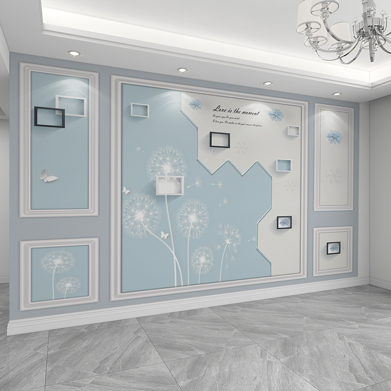 2021新款电视背景墙壁纸客厅3d墙布现代简约蒲公英壁画8d影视墙纸