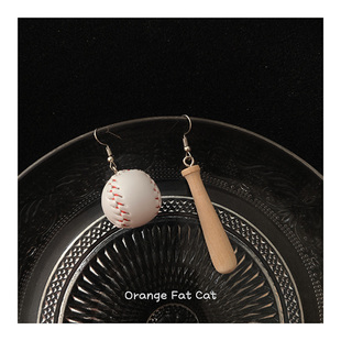 肥橘手作创意搞怪棒球棍子不对称欧美耳环运动风个性耳夹耳饰