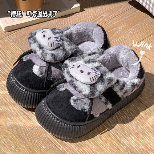 可爱猫咪棉拖鞋女包跟冬季保暖
