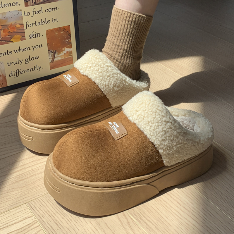 2024年新款麂皮绒棉拖鞋女秋冬季