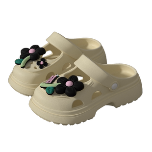 玛丽珍洞洞鞋女可爱小花2025新款厚底踩屎感百搭夏季包头外穿拖鞋