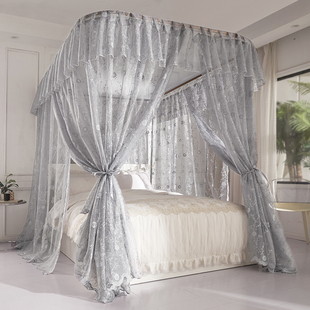 2026浪漫法式新款高端蕾丝U型导轨蚊帐床幔推拉贴布绣窗帘蚊帐