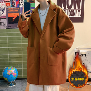 毛呢大衣港风男加厚中长款风衣外套冬季B358F101P120加棉P130