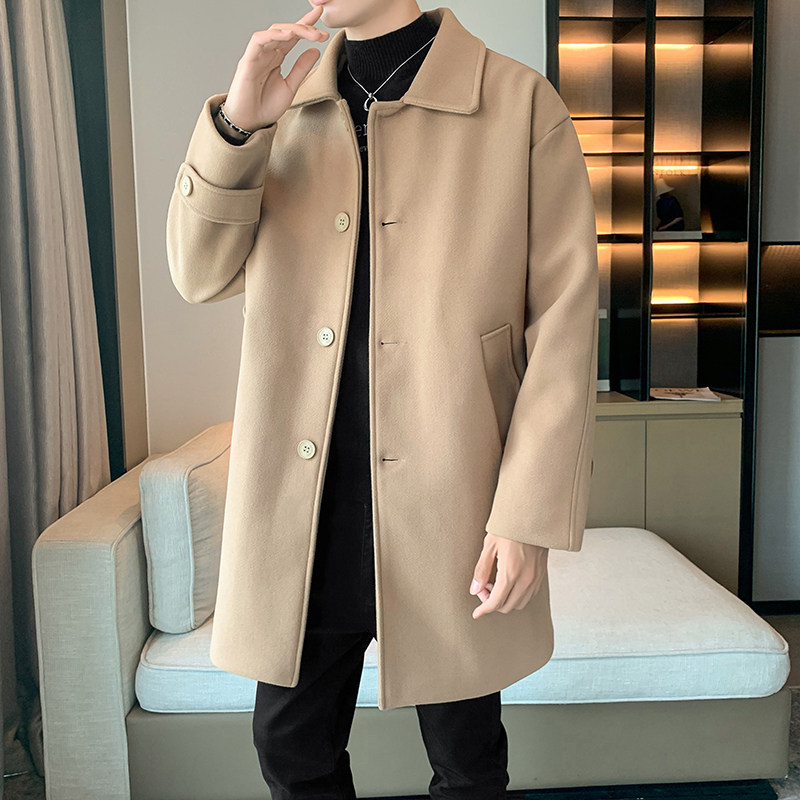 港风冬季加厚风衣中长毛呢外套大衣男B358-F108-P120加棉P130,男装风衣,电商B345