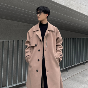 韩系秋季中长款大衣宽松毛呢外套男B345-F121-P125加棉P135图片