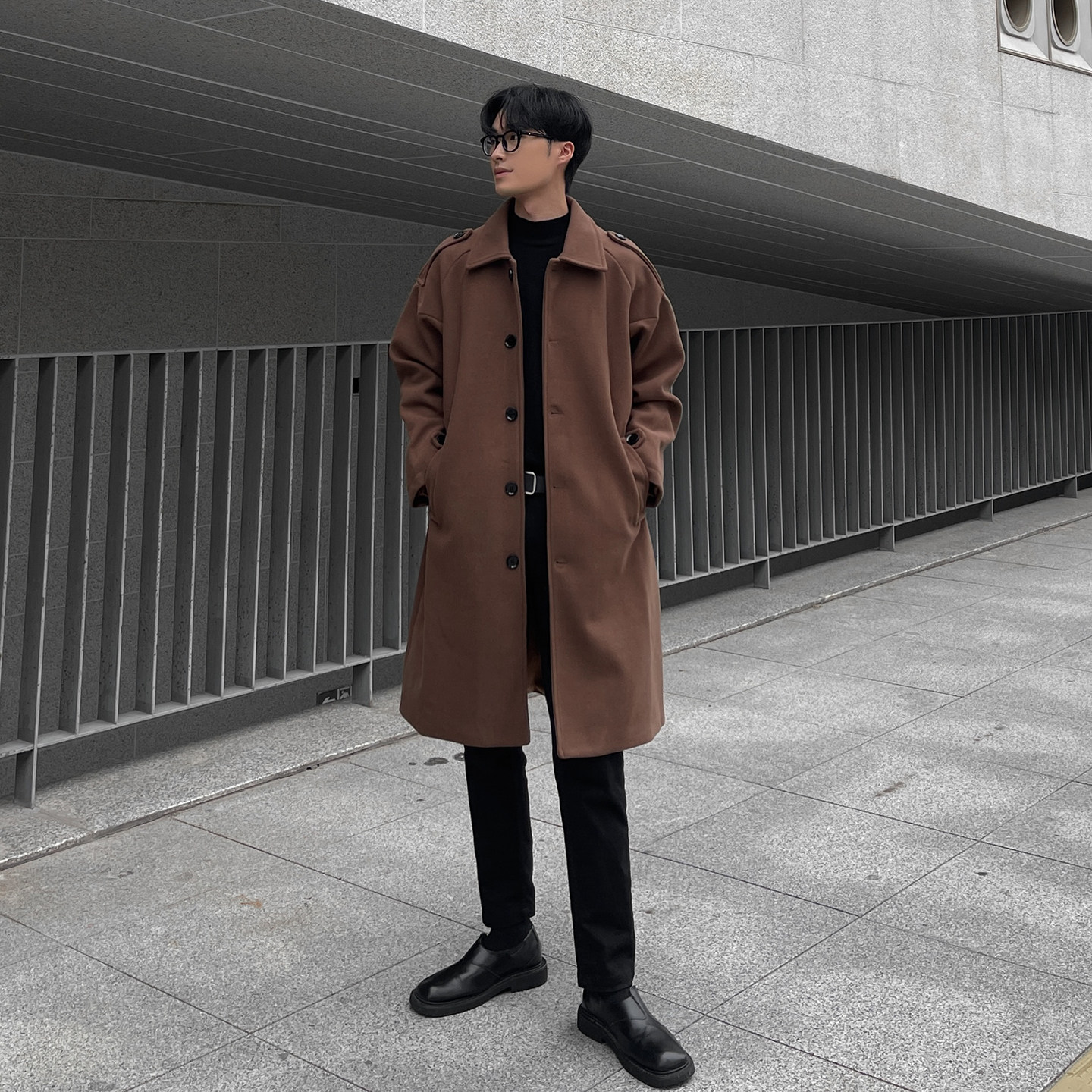 韩系秋冬季中长款风衣宽松呢子大衣外套男F112-P125加棉P135,男装风衣,电商B345