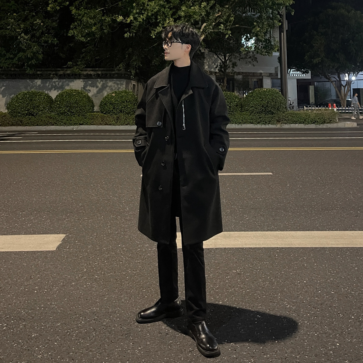 韩系秋季中长款大衣宽松毛呢外套男士B345-F121-P125加棉P135,女装短外套,电商B345