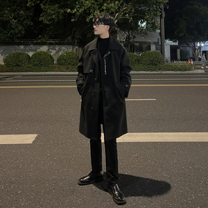 韩系秋季中长款大衣宽松毛呢外套男士B345-F121-P125加棉P135图片