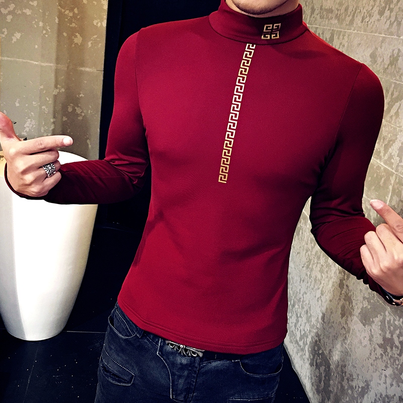 硬汉风秋冬T恤加绒打底衫加绒加厚高领男B345-T65-P30，男装T恤，电商B345