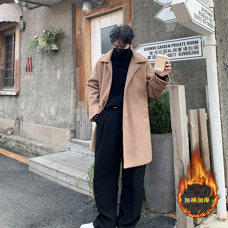 冬季港风加厚风衣中长外套呢子大衣B358-F108-P120加棉P130，男装风衣，电商B345