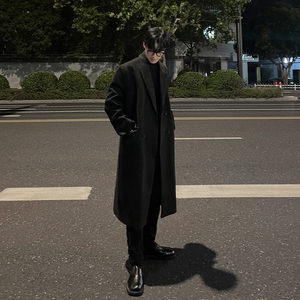 韩系毛呢大衣男士宽松加长外套潮流风衣F117-P125加棉P135图片