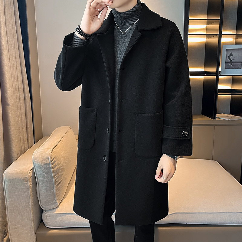 店主风中长款大衣男宽松毛呢帅气外套B358-F118-P120加棉P130,男装毛呢大衣,电商B345