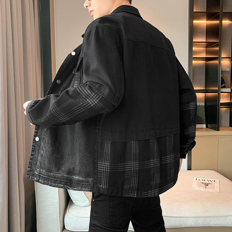 店主风刺绣纯棉夹克男秋季假两件牛仔外套B345-JK02-P130,男装工装外套,电商B345