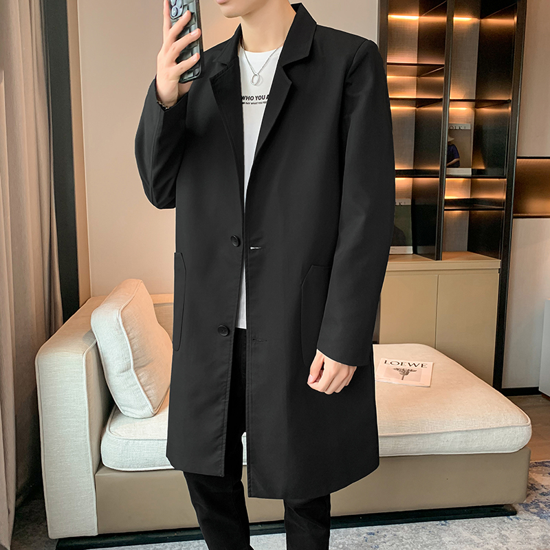 男士春秋季修身风衣中长款休闲纯色外套纯色B358-F07-P75，男装风衣，电商B345