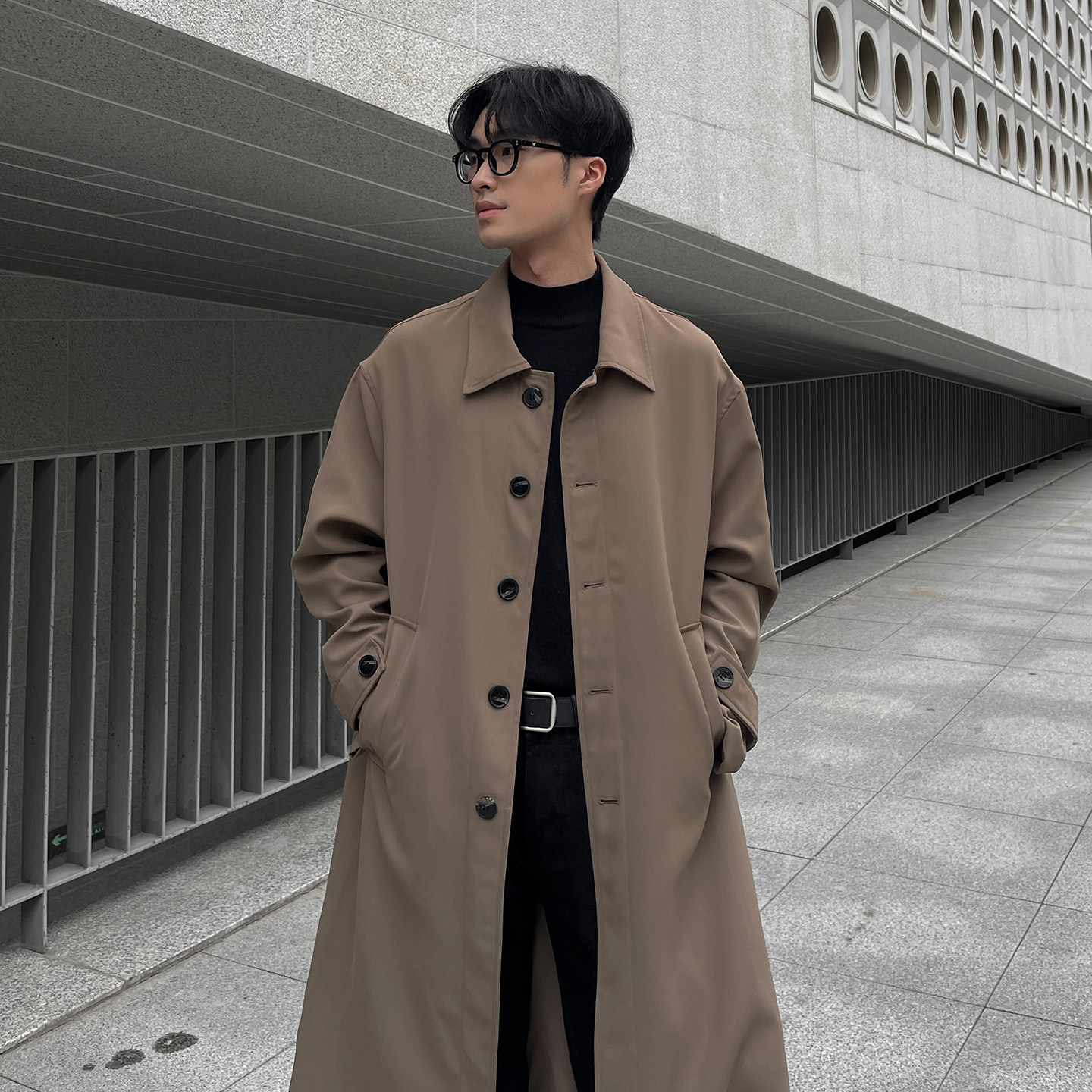 韩系中长款风衣秋季薄款宽松外套男B345-F123-P110,男装风衣,电商B345