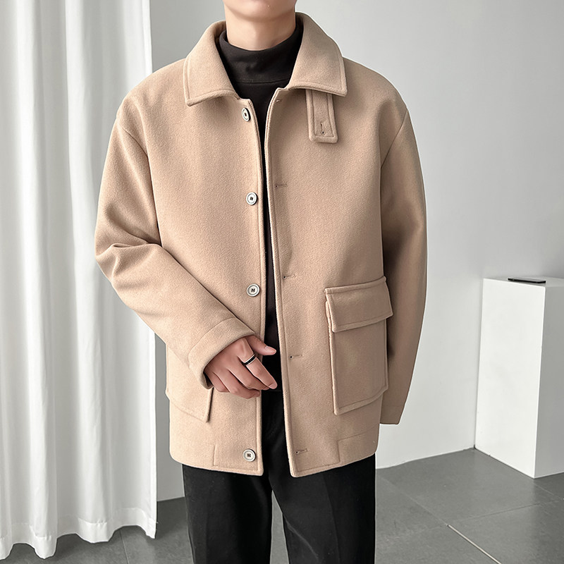 马尔马肯翻领宽松毛呢短风衣帅气外套秋冬季B358-F110-P105,男装风衣,电商B345