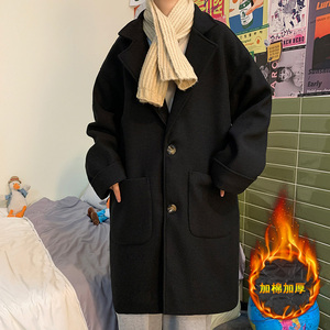 毛呢大衣港风男加厚中长款风衣外套冬季B358F101P120加棉P130,黑色褂搭配图片