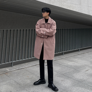韩系风衣中长毛呢大衣男外套B345-F108-P120加棉P130图片
