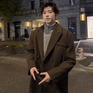 韩系毛呢大衣男宽松加长外套潮流风衣F117-P125加棉P135图片