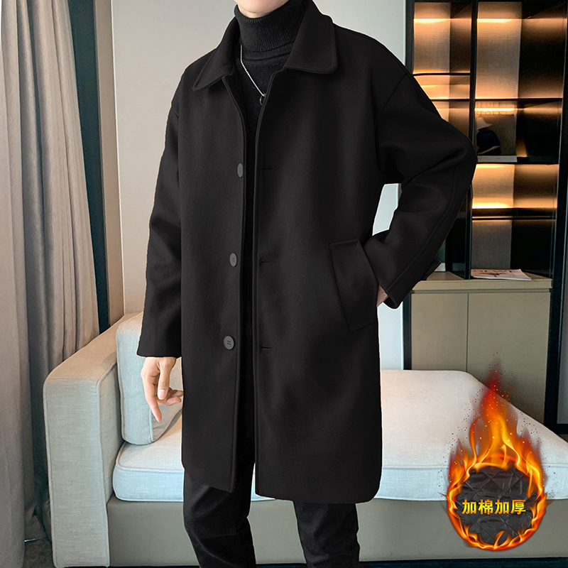 秋冬季风衣中长毛呢外套大衣男加厚店主风B358-F108-P120加棉P130，男装风衣，电商B345