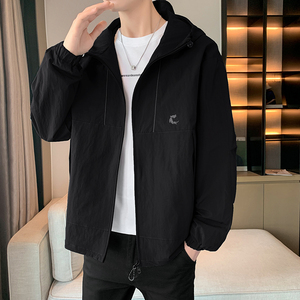 休闲印花夹克男秋季防水冲锋衣宽松连帽外套B345-JK06-P110图片