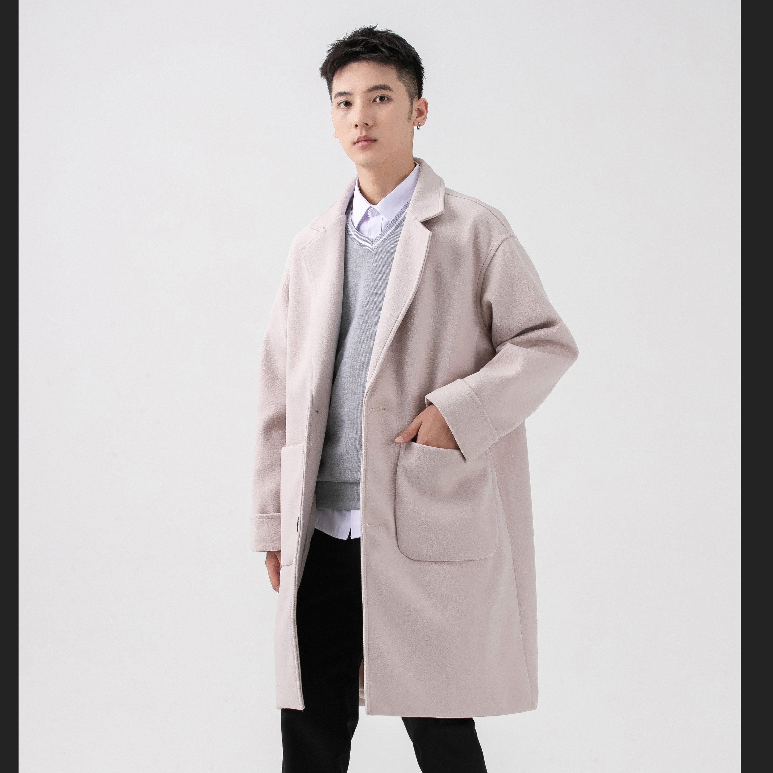 男士冬季帅气呢子大衣男中长款风衣B345-F101-P120加棉P130,男装风衣,电商B345
